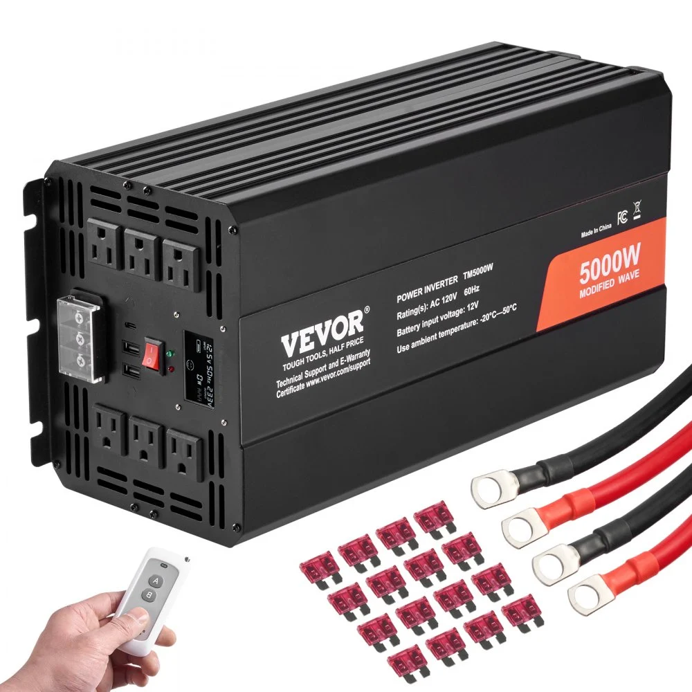 Summer Sale
VEVOR Modified Sine Wave Inverter, 5000W, DC 12V to AC 120V Power Inverter with 6 AC Outlets 2 USB Port 1 Type-C Port, LCD Display and Remote Controller for High Load Home Appliances, CE FCC Certified