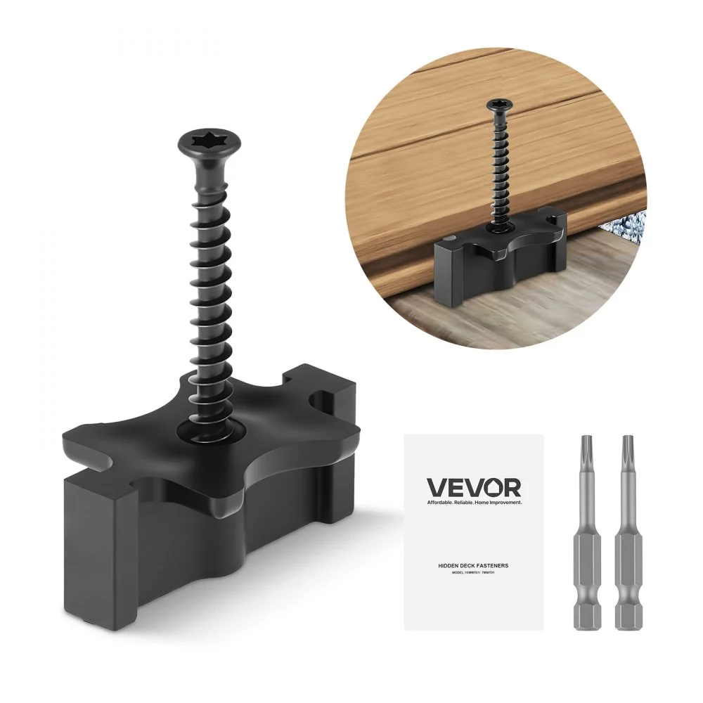 VEVOR 600PCS Hidden Deck Fasteners for Composite Decking Board, Universal Composite T Clips & Plastic Hidden Fasteners with Metal Screws,Polypropylene PP Clips Works with 0.26 inch Gaps, Black