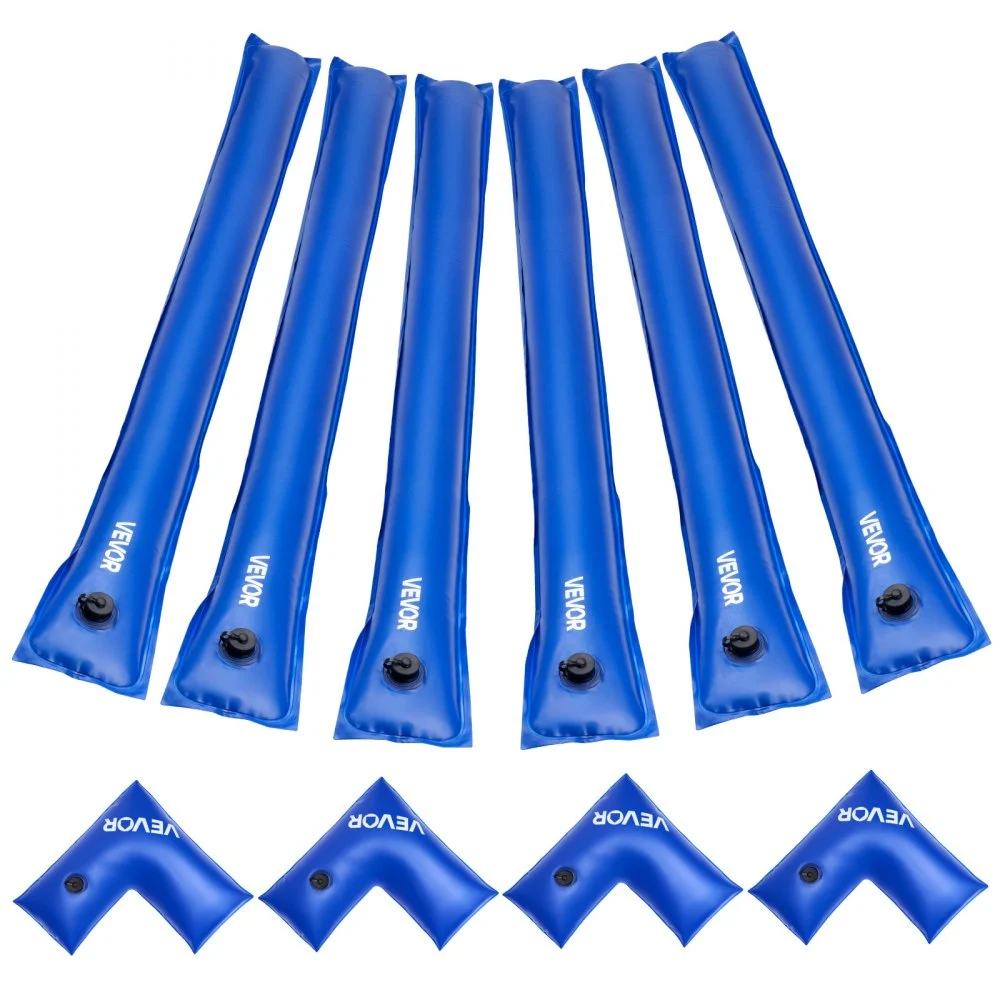 VEVOR Pool Cover Water Bags Set, 6 Packs 8 Ft Single Chamber Pool Cover Water Bags & 4 Corner Tubes, 0.4mm Thick PVC Bag Weights with Leakproof Valve, for Winter Inground Swimming-Pool Covers