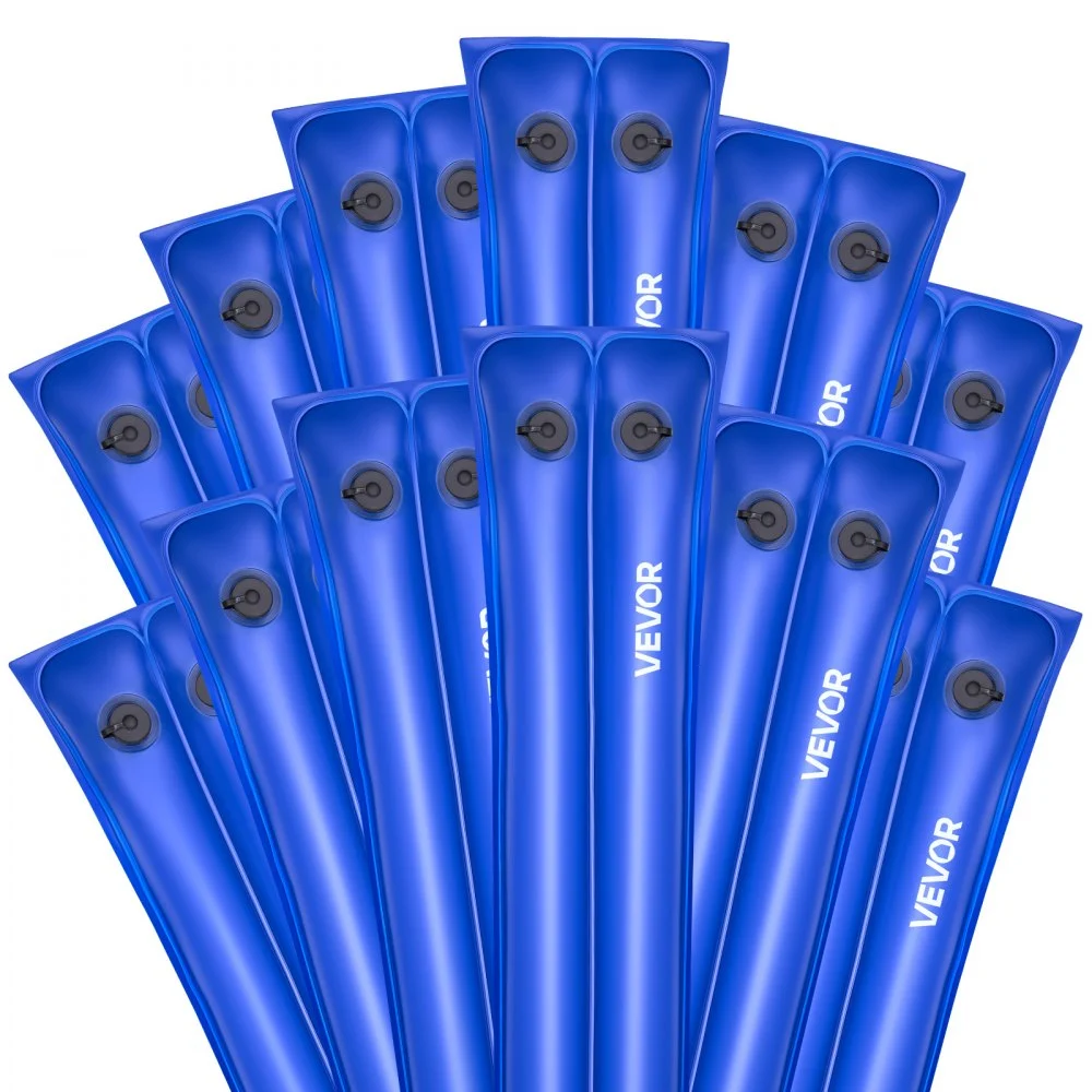 VEVOR Pool Cover Water Bags, 12 Packs 8 Ft, Double Chamber Pool Cover Water Tubes, 0.4mm Thick PVC Bags Weights with Leakproof Screw Cap, for Inground Swimming-Pool Covers Winter Closing, Blue