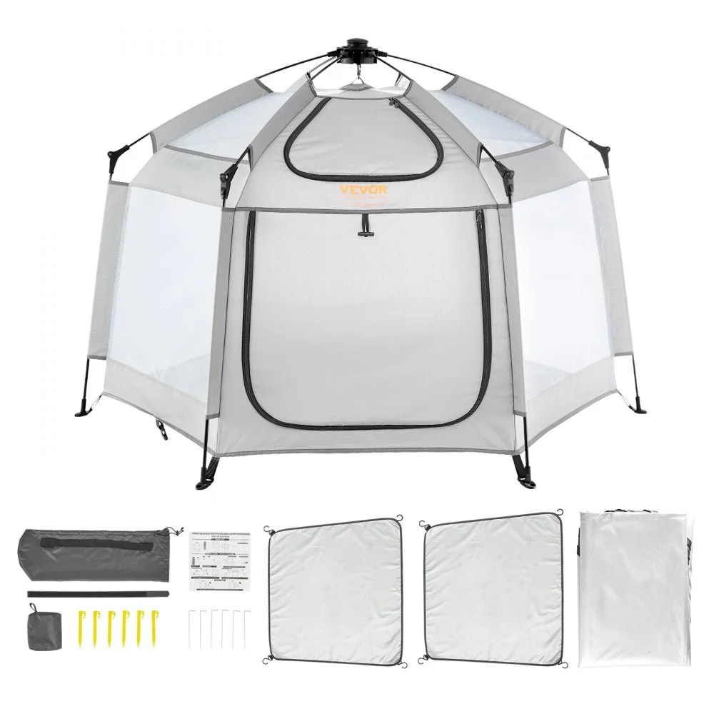 VEVOR Baby Playpen with Canopy, Indoor/Outdoor Portable Playpen for Babies and Toddler, Lightweight & Foldable, Pop Up Toddler Play Yard with 3 Sun-Shades & Travel Bag for Park Beach Home, 59.8"x59.8"