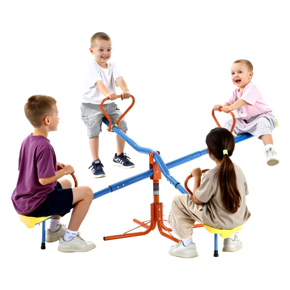 VEVOR Kids Seesaw, 110 lbs Load Capacity per Seat, Sit and Spin Teeter Totter with 4-prong Support Legs, Kids Outdoor Playground Equipment, Swiveling 360 Degrees Rotating for Children Aged 3+, 4 Seats