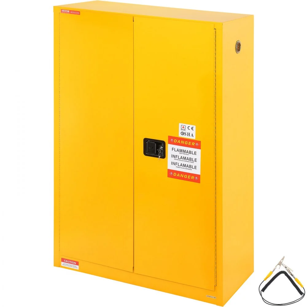 Summer Sale
VEVOR Flammable Safety Cabinet, 45 Gal, Cold-Rolled Steel Flammable Liquid Storage Cabinet, 42.9 x 18.1 x 65.2 in Explosion Proof with 2 Adjustable Shelves 2 Manual Doors for Industrial Use, Yellow