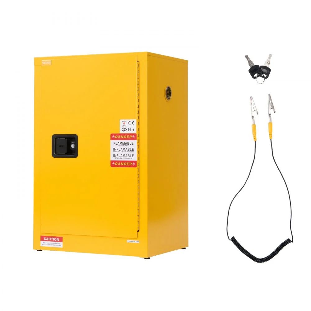 VEVOR Flammable Cabinet, 23.2 x 18.1 x 35.4 Inch, 13 Gallon Flammable Storage Cabinet with Adjustable Shelf, Cold-Rolled and Galvanized Steel Fire Cabinets, for Commercial Industrial Home Use, Yellow