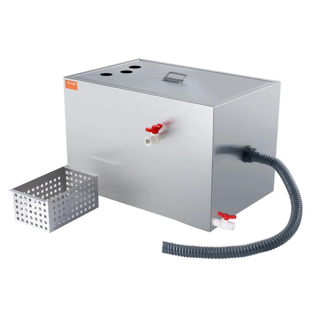 VEVOR Commercial Grease Trap, 40 LBS Grease Interceptor, Top Inlet Interceptor, Under Sink Stainless Steel Grease Trap, 10 GPM Waste Water Oil-water Separator, for Restaurant Canteen Home Kitchen