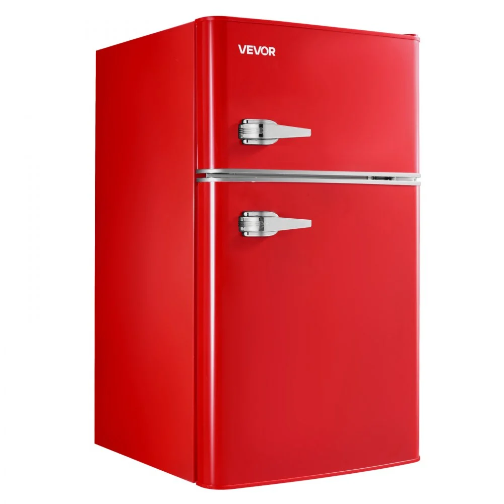 VEVOR Mini Fridge with Freezer, 3.2 Cu.Ft, Two Door Compact Refrigerator with Adjustable Temperature, Glass Shelf, Energy Efficient Dorm Fridge, Low Noise Small Refrigerator, for Bedroom, Office, Red