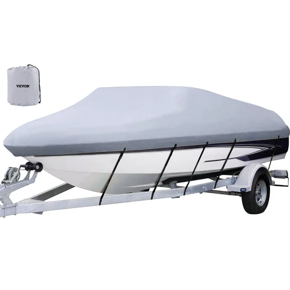 VEVOR Waterproof Boat Cover, 14'-16' Trailerable Boat Cover, Beam Width up to 90" v Hull Cover Heavy Duty 600D Marine Grade Polyester Mooring Cover for Fits V-Hull Boat with 5 Tightening Straps