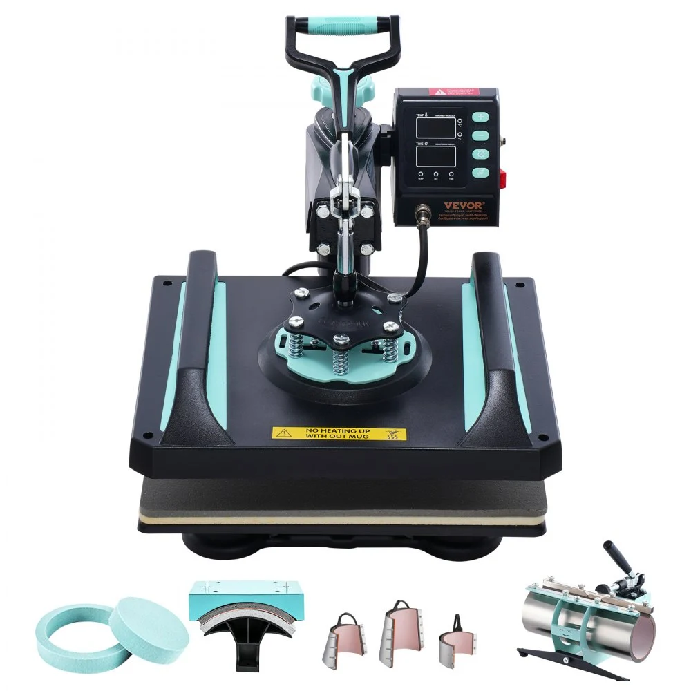Summer Sale
VEVOR Heat Press Machine, 12 x 15 inch, 8 in 1 Heat Transfer Machine with 30 oz Tumbler Press, 360° Swing Away Digital T-Shirt Pressing, Teflon Coating, for T-Shirts/Mugs/Hats/Plates, Black+Green