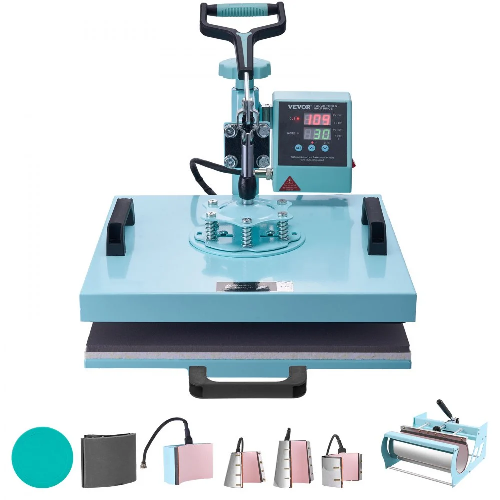 Summer Sale
VEVOR Heat Press Machine, 15 x 15 inch, 8 in 1 Heat Transfer Machine with 6-30 oz Tumbler Press, 360° Swing Away T-Shirt Pressing, Digital Precise Control, for T-Shirts/Mugs/Hats/Plates, Green