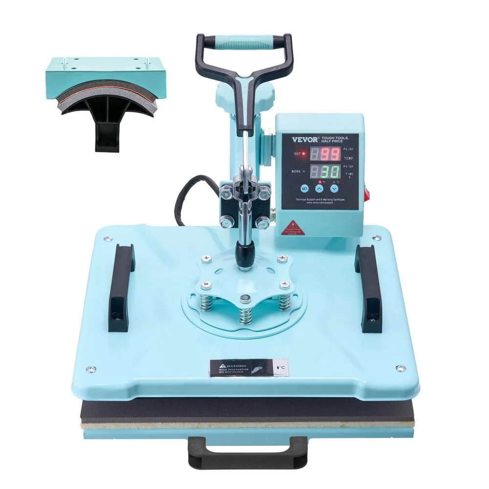 VEVOR Heat Press Machine, 12 x 15 inch, 2 in 1 Heat Transfer Machine with Hat Press, 360° Swing Away T-Shirt Pressing Machine, Digital Precise Control, Fast Even Heating for T-Shirts/Hats/Caps, Green