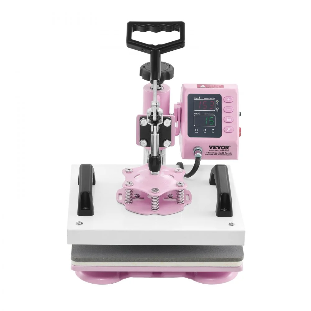 VEVOR Heat Press, 12 x 10inch Heat Press Machine, 360° Swing Away T-Shirt Pressing Machine, Fast and Even Heating, Digital Precise Control, Heat Transfer Machine for T-Shirts/Pillows/Bags, Pink