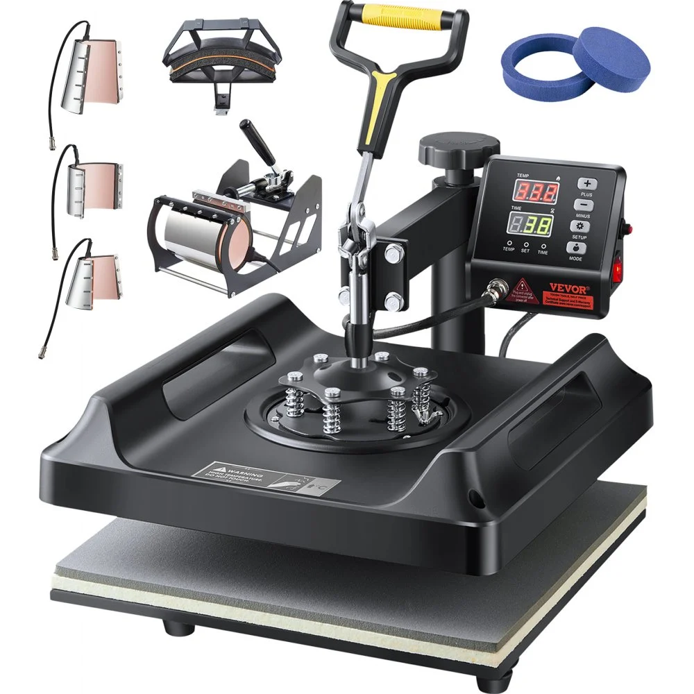 VEVOR Heat Press Machine 8 in 1 Combo, Heat Press 15x15 in, Swing Away T Shirt Printing Machine Digital Control, Multifunction Transfer Machine Sublimation, for T-Shirt Hat Cap Mug Plate, Black