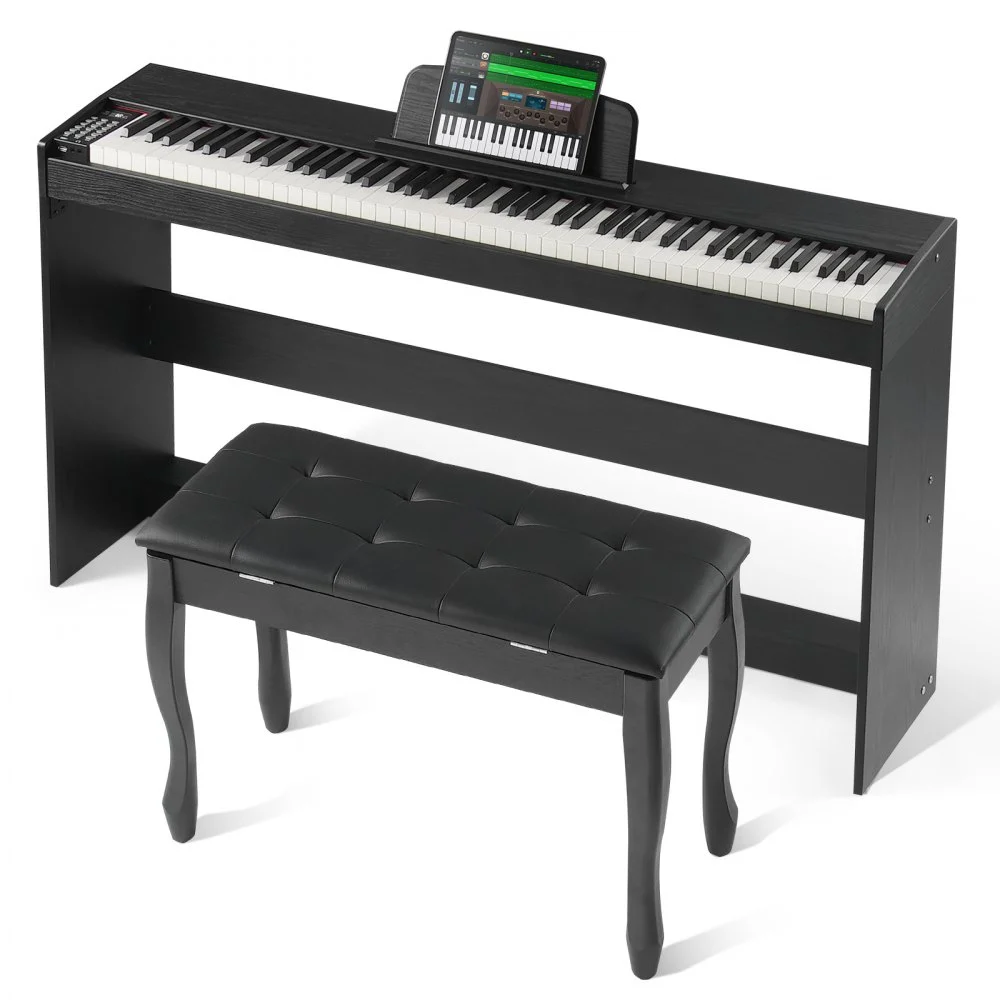 VEVOR Weighted Digital Piano, 88 Key Fully Weighted Keys, Dual Keyboard & Speakers Simple Cabinet Bracket with Twin Bench Headphone 200 Tones & Rhythms, Support Bluetooth/USB/MIDI, for Teachers Lesson