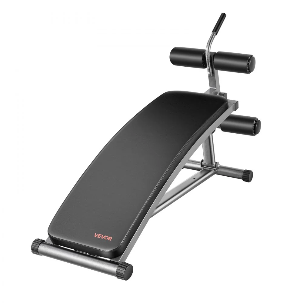 VEVOR Sit Up Bench, Curved Decline Ab Bench with Reverse Crunch Handle, with 6 Adjustable Height Setting, Heavy Duty Steel, 600 Lbs Capacity for Home Gym Workouts, Strength Training, Full Body Muscles