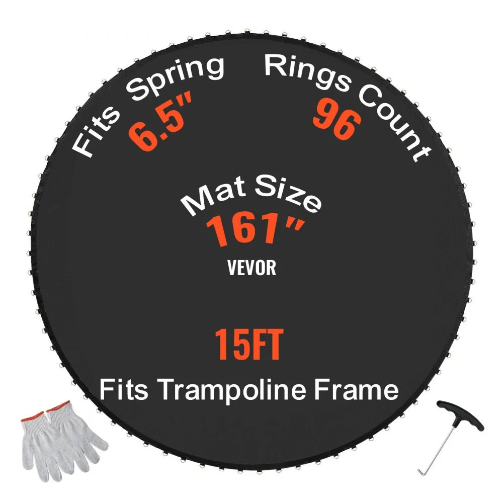Clearance
VEVOR Replacement Trampoline Mat, Jumping Mat Fits 15ft Frame, Universal Jumping Mat for 15ft Round Trampoline, Reinforce UV-Resistant Mat with Spring Tool & Durable V-Rings, Fit 6.5" Spring Length