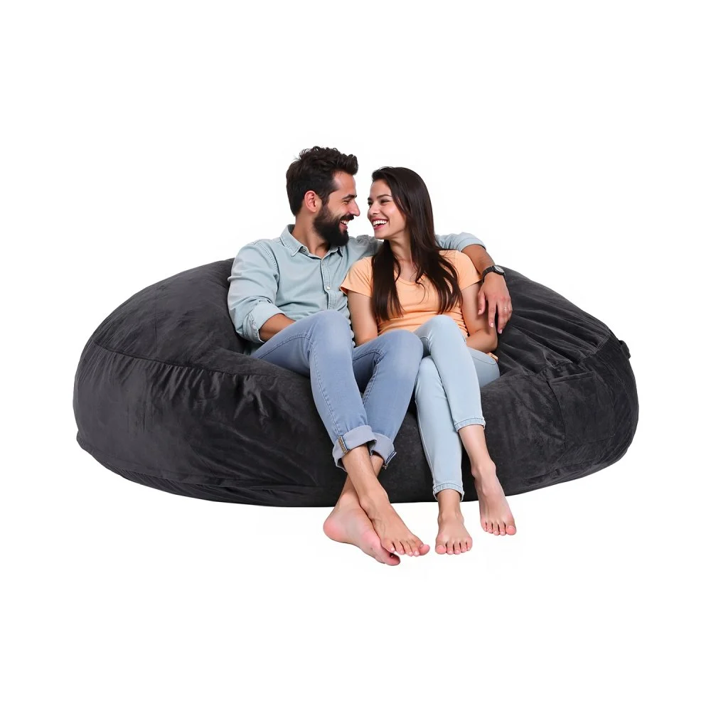 VEVOR Bean Bag Chair, Giant BeanBag Chair with Removable & Washable Cover for Adult, Dutch Velvet & High-Density Foam Filling Round Bean Bag with Handle and Side Pocket for Living Room Bedroom, Black