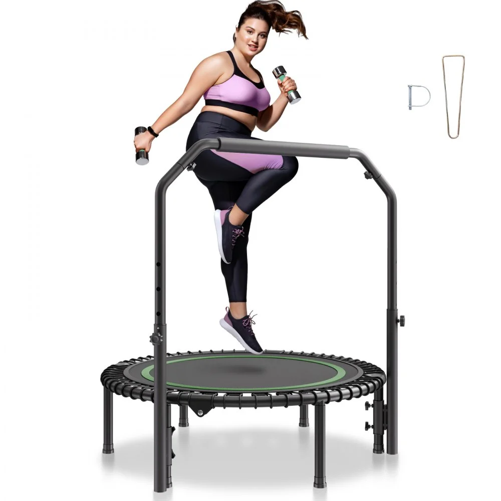 VEVOR Foldable Mini Trampoline, 40 Inch Fitness Rebounder, Max Load 330lbs Exercise Trampoline, Stable & Quiet Trampoline with 4 Level Height Adjustable Foam Handle, for Adults Indoor/Garden Workout