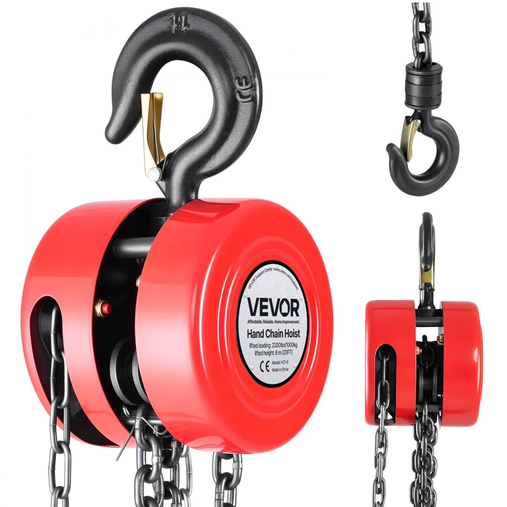 VEVOR Hand Chain Hoist, 1 Ton 2200 lbs Capacity, Manual Chain Block with Upgrade G70 Galvanized Chain, 20 ft Lifting Height, Heavy Duty Pulley Hoist for Garage Warehouse Automotive Machinery, Red