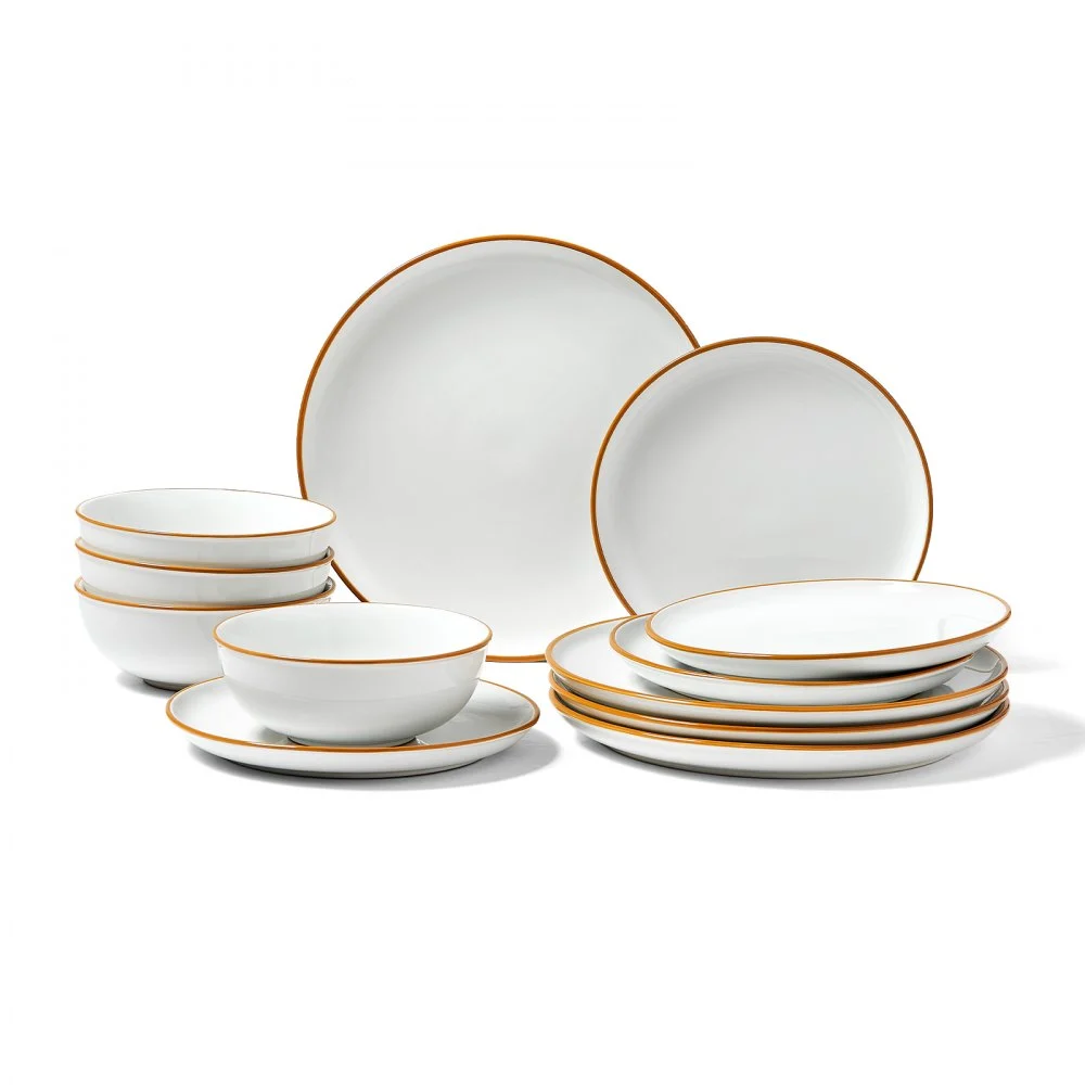 VEVOR Dinnerware Set, Service for 4 (12 PCS), Round Plates and Bowls Sets, Scratch Resistant Ceramic Dinner Ware, Dishwasher and Microwave Suitable Kitchen Dish, for Dessert Salad Soup Pasta, White