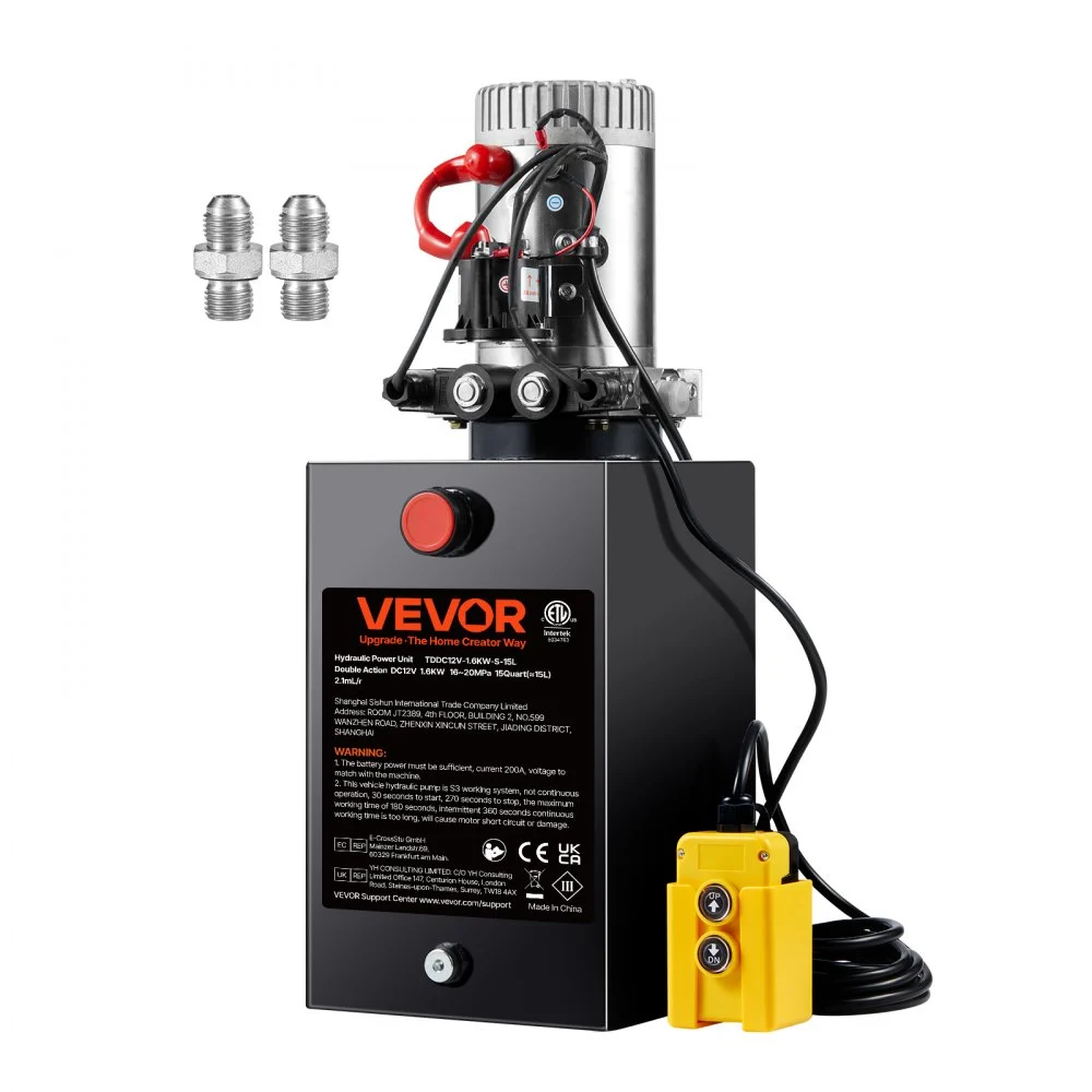 Summer Sale
VEVOR Hydraulic Pump, 15 Quart Hydraulic Power Unit, Double Acting Dump Trailer Pump, 0.91 GPM Flow Rate, 3200 PSI Max Relief Pressure, DC 12V Hydraulic Pump for Dump Trailer Car Lifting