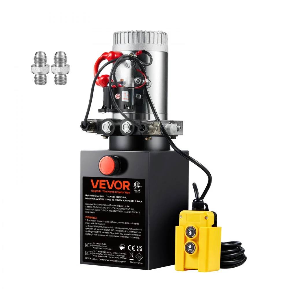 Summer Sale
VEVOR Hydraulic Pump, 8 Quart Hydraulic Power Unit, Double Acting Dump Trailer Pump, 0.91 GPM Flow Rate, 3200 PSI Max Relief Pressure, DC 12V Hydraulic Pump for Dump Trailer Car Lifting