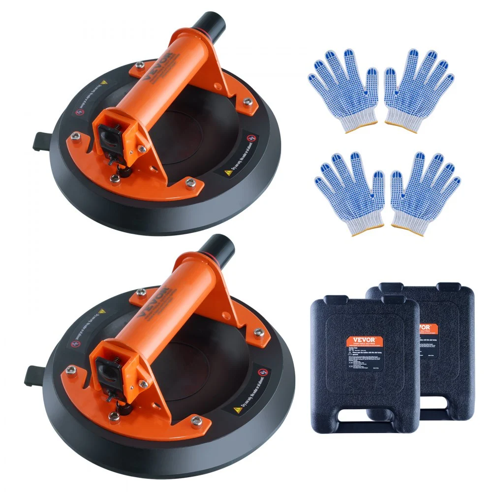 VEVOR Glass Suction Cup, 8" 2 Pack 615 lbs Load Capacity, Vacuum Suction Cup with ABS Handle and Carry Box, Heavy Duty Industrial Suction Cup Lifter Tool for Glass, Granite, Tile, Metal, Wood Lifting