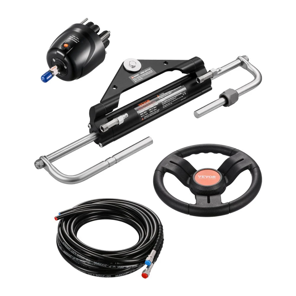 Summer Sale
VEVOR 150HP Hydraulic Outboard Steering Kit, Marine Boat Hydraulic Steering System with 13.5-inch Steering Wheel, Helm Pump, Hydraulic Cylinder & 2PCS 26FT Hoses for Single Station Single-Engine Boats