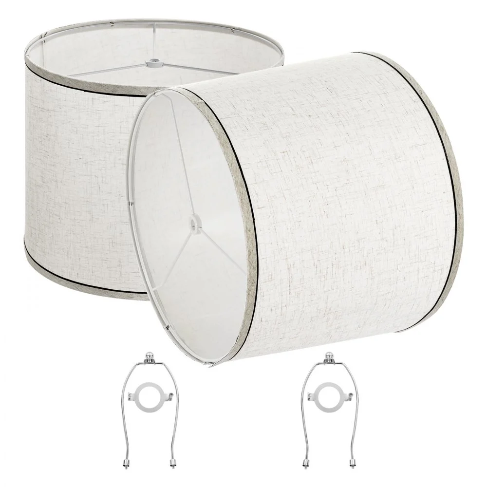 VEVOR Lamp Shade 2 Set, 11 in Top x 13 in Bottom x 10 in High (Spider Fitter), Medium Lampshade with Harp, Replacement Lamp Shade for Table & Floor Lamps Pendant Lights, Light Linen with Black Edge
