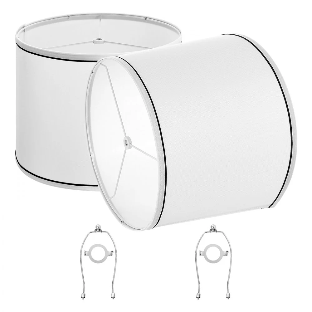 VEVOR Lamp Shade 2 Set, 11 in Top x 13 in Bottom x 10 in High (Spider Fitter), Medium Lampshade with Harp, Replacement Lamp Shade for Table & Floor Lamps Pendant Lights, White with Black Edge