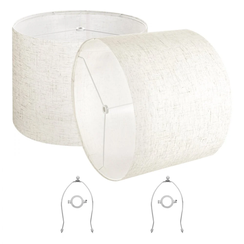 VEVOR Drum Lamp Shade 2 Set, 16 in Top x 16 in Bottom x 12 in High, Large Lampshade with Harp, Replacement Lamp Shade for Table Lamps Floor Lamps Pendant Lights, Easy Assembly Required (Light Linen)