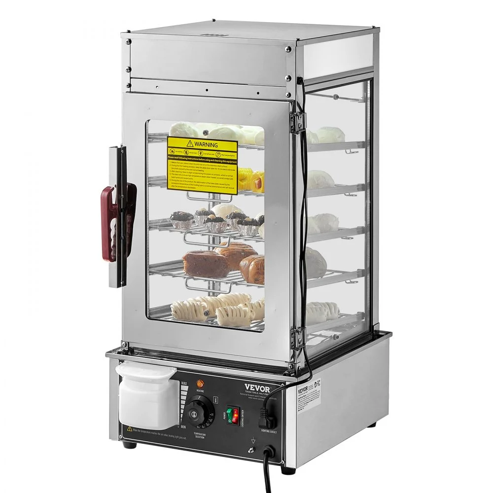 VEVOR Commercial Food Warmer Display, 5-Tier Food Steamer Bun Warmer Machine, 86℉~230℉ Temperature Control, Stainless Steel Steamed Buns Warmer with LED, Steam Heating for Steamed Buns Siomai Corn