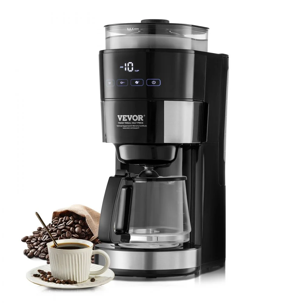 Clearance
VEVOR Coffee Maker with Grinder, 10 Cup Coffee Machine, Grind and Brew Coffee Maker with 3 Brew Strength Control, Drip Coffee Maker with Adjustable Grinding Coarseness, for Home Office Restaurant