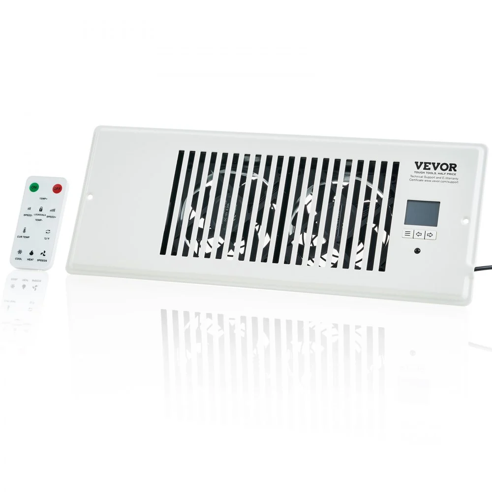 VEVOR Register Booster Fan, Quiet Vent Booster Fan Fits 4” x 12” Register Holes, with Remote Control and Thermostat Control, Adjustable Speed for Heating Cooling Smart Vent, White