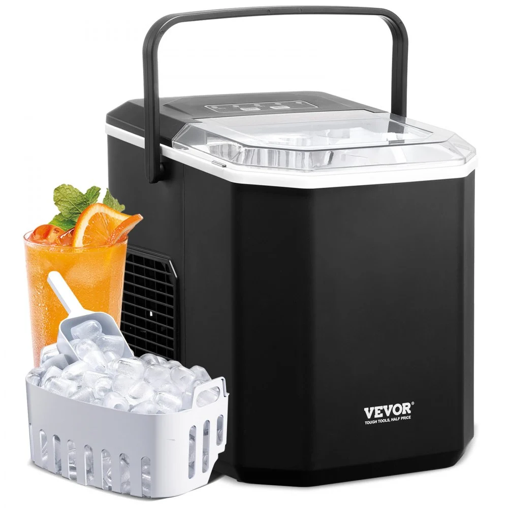 VEVOR Countertop Ice Maker, 9 Cubes Ready in 6 Mins, 26lbs in 24Hrs, Self-Cleaning Portable Ice Maker with Ice Scoop and Basket, Ice Machine with 2 Sizes Bullet Ice for Home Kitchen Office Bar Party