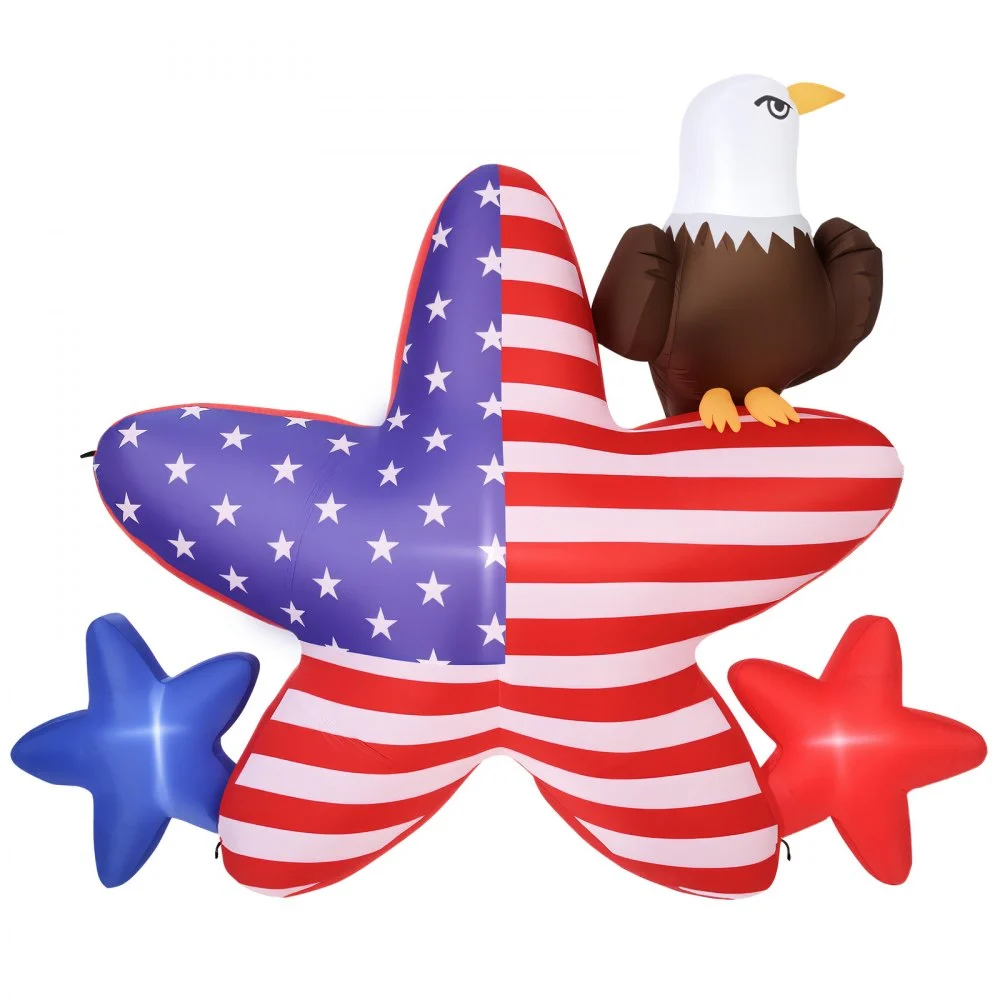VEVOR 4.82 ft Patriotic Inflatable Decoration, Fourth of July Blow Up Inflatable Independence Day Decoration, Five-pointed Star & Eagle with Built-in LED Lights for Holiday Indoor Outdoor Yard Decor