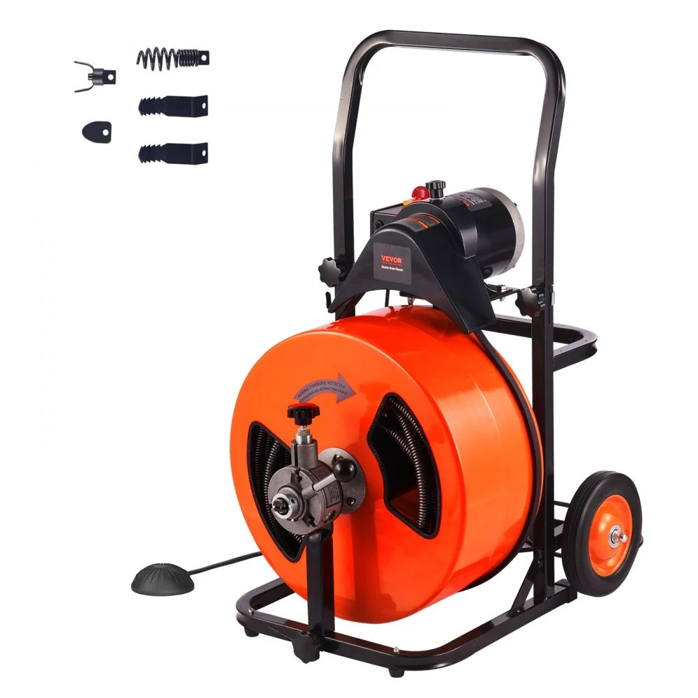 Summer Sale
VEVOR Drain Cleaning Machine 100FT x 3/4 Inch, Sewer Snake Machine Auto Feed, Drain Auger Cleaner with 4 Cutter & Air-Activated Foot Switch for 4" to 8" Pipes