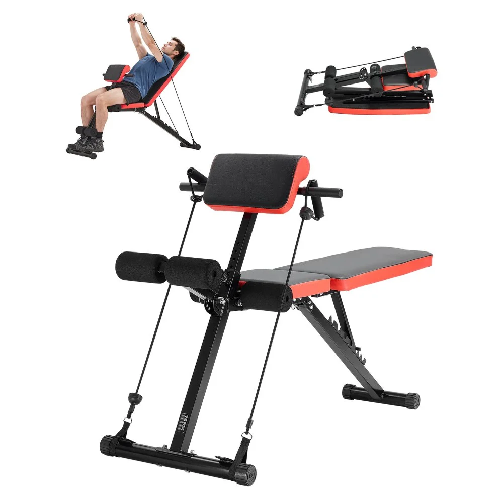 VEVOR Multi-Functional Weight Bench for Full Body Workout, Roman Chair Hyperextension Bench, 770 lbs Adjustable & Foldable Equipment for Back Arm Core Ab Workout, Sit Up Exercise Machine for Home Gym