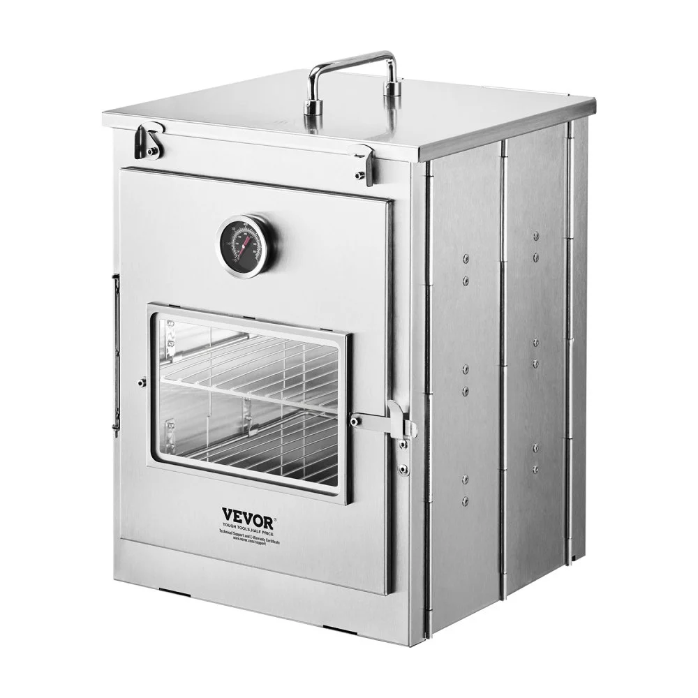 VEVOR Foldable Camping Oven, Stainless Steel Portable Camping Stove, with 3 Tier Grill, Handle and Thermometer, Use with Wood Burning Fire, Propane Stoves, for Baking Bread, Pizza, Outdoor Cooking