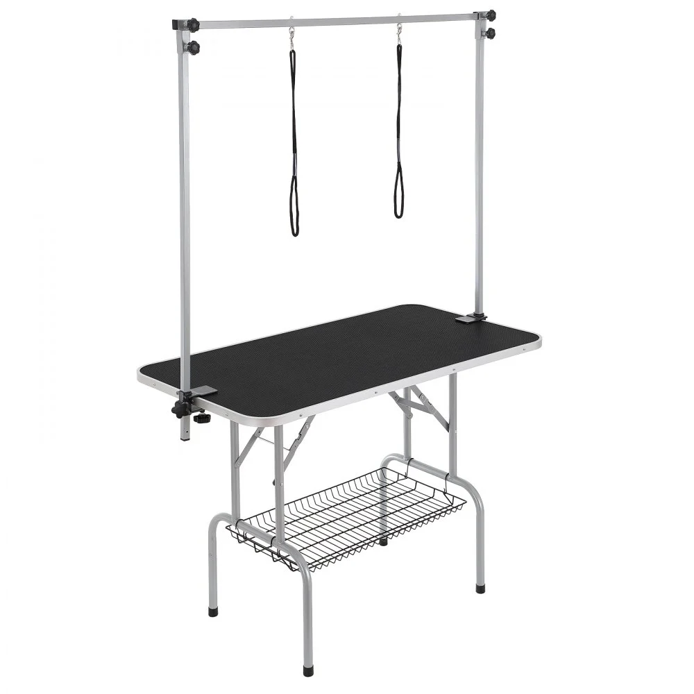 VEVOR Pet Grooming Table Two Arms with Clamp, 46'' Dog Grooming Station, Foldable Pets Grooming Stand for Medium and Small Dogs, Free No Sit Haunch Holder with Grooming Loop, Bearing 330lbs