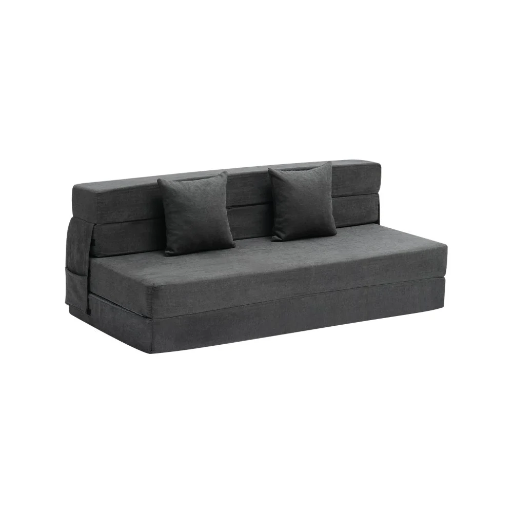 VEVOR Folding Sofa Bed, 3-in-1 Foldable Couch Bed with 2 Pillows and Washable Cover, 25D High Density Memory Foam Convertible Sleeper Chair Bed, Futon Couch for Living Room, Bedroom, Dark Grey(Queen)