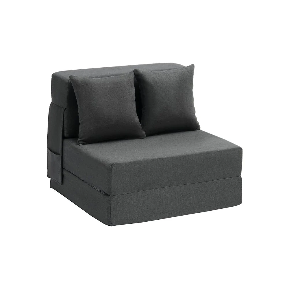 VEVOR Folding Sofa Bed, 3-in-1 Foldable Couch Bed with 2 Pillows and Washable Cover, 25D High Density Memory Foam Convertible Sleeper Chair Bed, Futon Couch for Living Room, Bedroom, Dark Grey(Single)