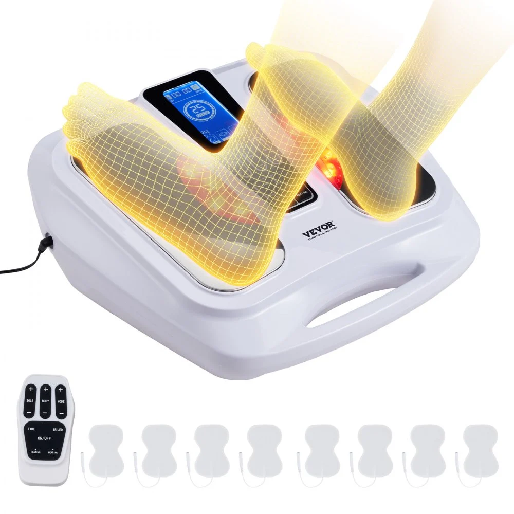 VEVOR Foot Circulation Stimulator with Heat, EMS & TENS Foot Massager for Neuropathy, Electric Foot Stimulator with 3-Level Temperature, 25 Modes & 50 Intensities for Pain Relief, Plantar Fasciitis