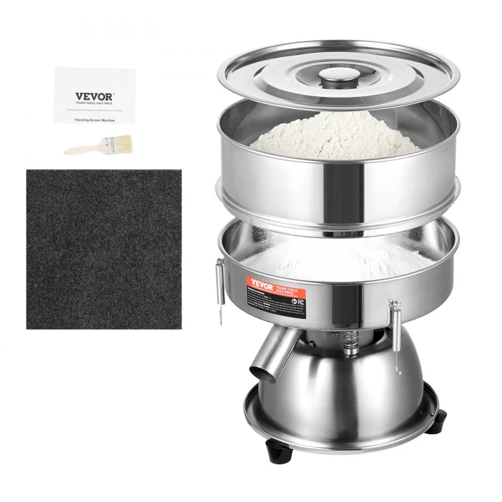 VEVOR Automatic Electric Vibrating Sieve, Stainless Steel Sifter Shaker Machine with 10+60 Mesh, 45W Automatic Powder Sifter Machine Countertop, Electric Sieve Shaker for Flour Powers, Mungbean, Rice