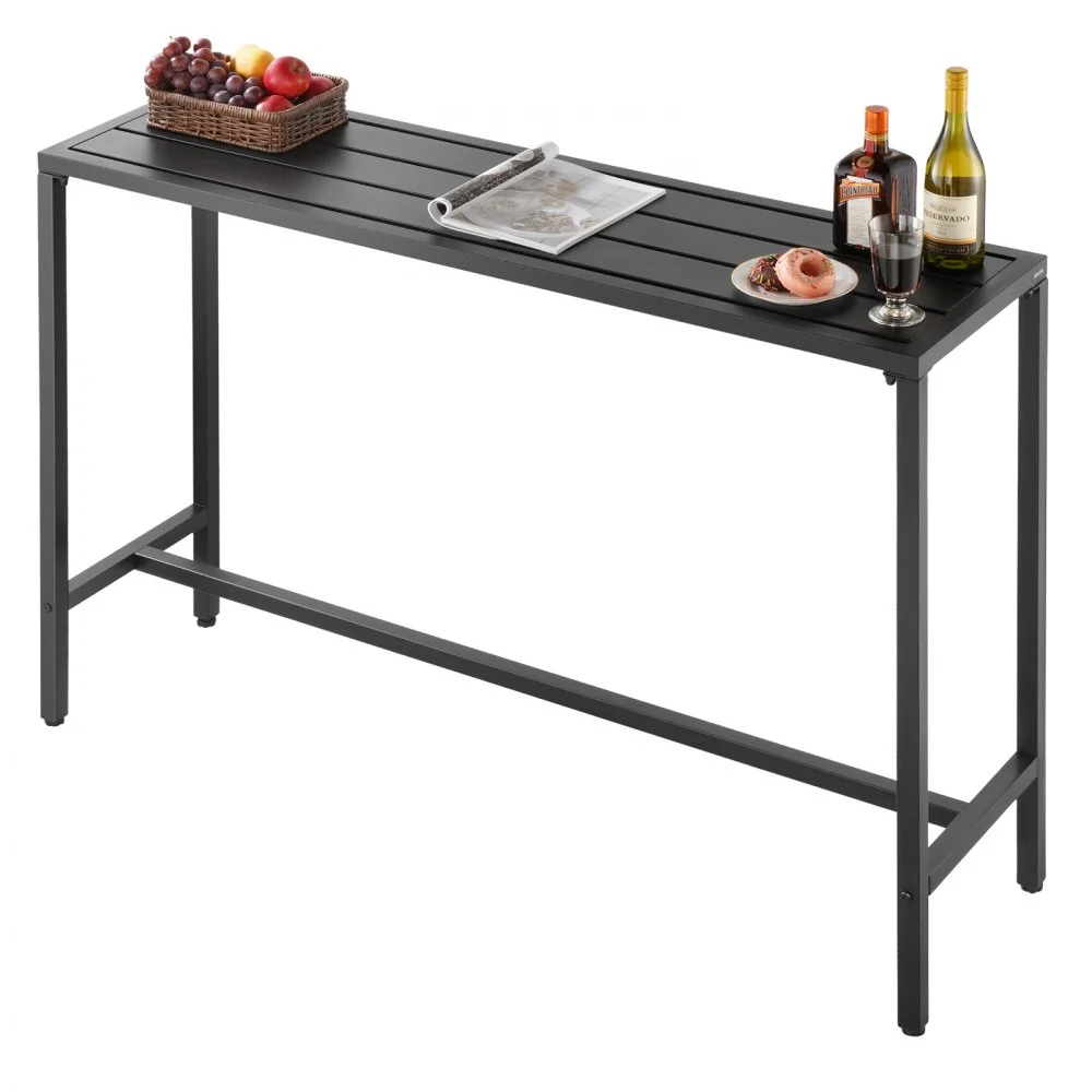 VEVOR Outdoor Bar Table, 55 x 15 in Patio Bar Table, Waterproof Top & Sturdy Metal Frame, Rectangle Counter Height Dining Tables, Outdoor Furniture for Balcony, Yard, Hot Tub, Poolside, Indoor
