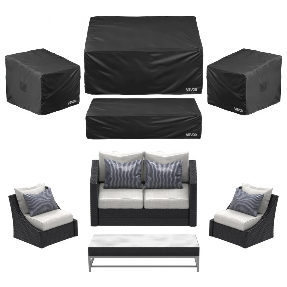VEVOR Patio Furniture Cover 4-Piece Set, 420D Heavy Duty Waterproof Outdoor Dining Table and Chairs Cover Set, Lawn Patio Furniture Covers for Outdoor Sofa, Couch, Chairs, Coffee Table, Black