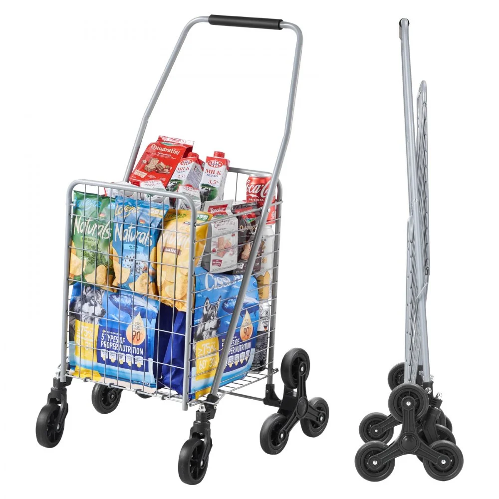 VEVOR Grocery Shopping Cart, 45L Stair Climbing Shopping Cart with 360° Rolling Swivel Wheels, Stair Climber Utility Cart with Tri-Wheels, Foldable Collapsible & Lightweight for Laundry Travel, Silver