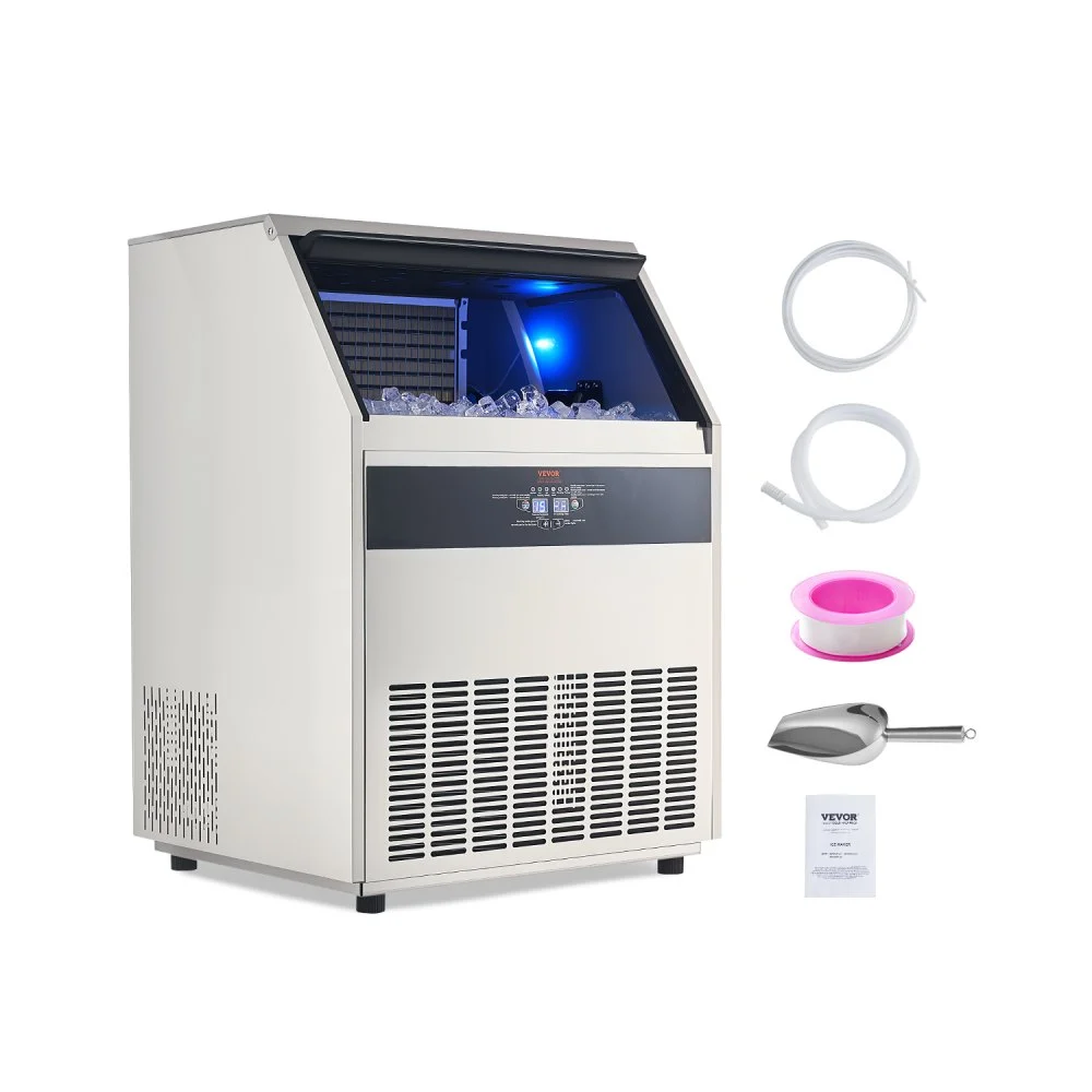 VEVOR 440lbs/24H Commercial Ice Maker Machine, 130lbs Storage Capacity Ice Maker with Drain Pump, 160 Ice Cubes in 15 Minutes, LED Digital Display Freestanding Self-Cleaning for Bar Office Restaurant
