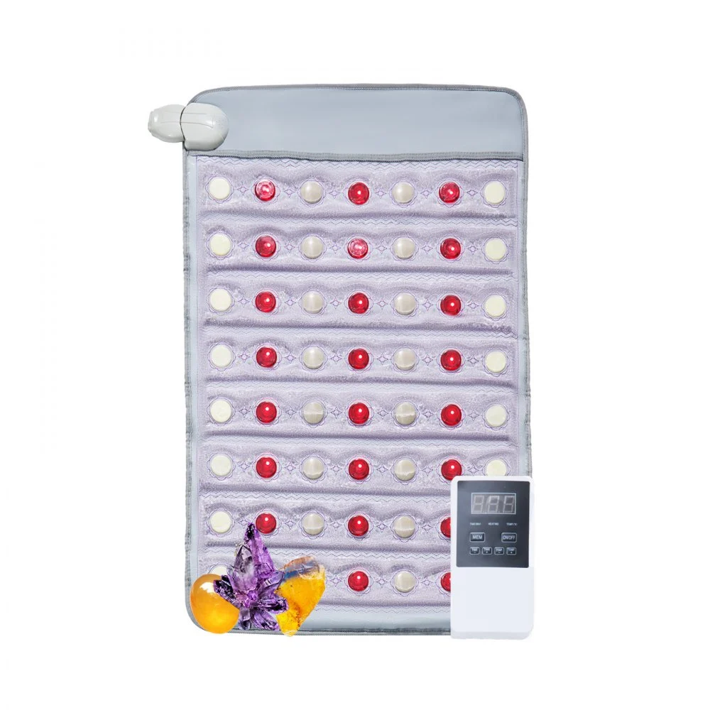VEVOR Far Infrared Heating Pad, Amethyst Heating Pad with Jade & Tourmaline Stones, 660nm Photon Light & Negative Ions, 103-159℉ Hot Gemstones Mat with 0-12 Hours Timer for Pain Relief (32" x 20")