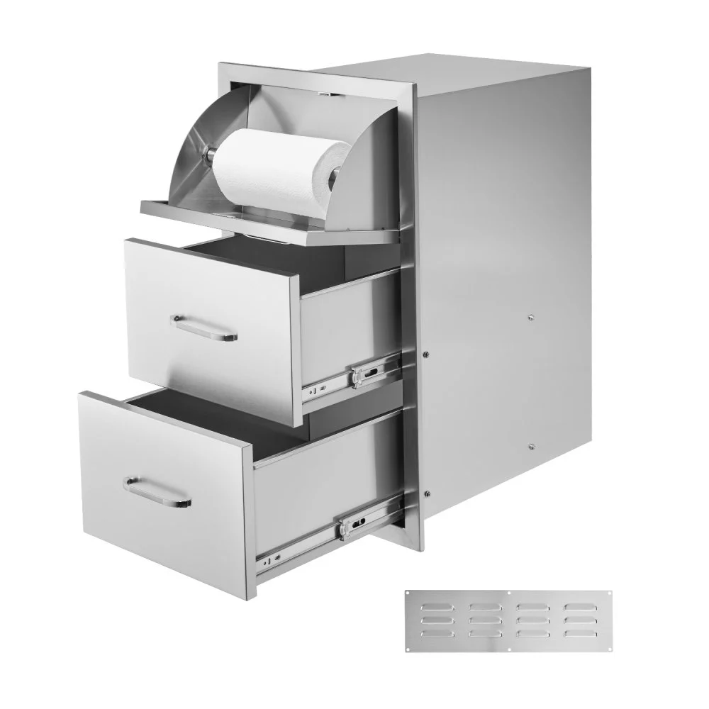 Summer Sale

        
               VEVOR Outdoor Kitchen Drawers, 16.5"W x 29"H x 20.5"D Triple Access Drawers, Stainless Steel Flush Mount Cabinets, BBQ Island Drawers Storage with Paper Towel Holder & Handle, for Patio Grill Station