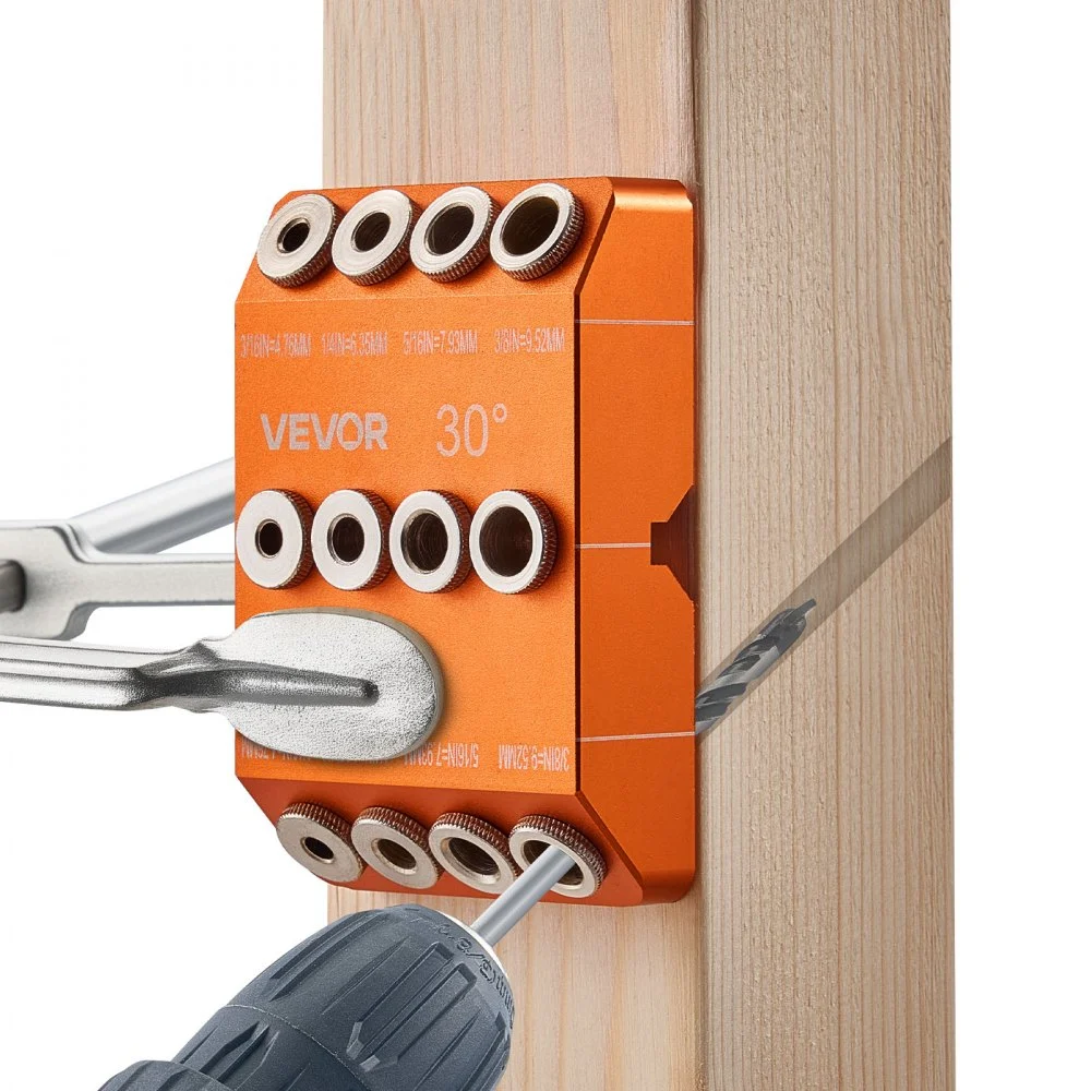 VEVOR Drill Guide, 30/ 45/ 90 Degree Angle 4 Sizes Portable Precision Drilling Guide Jig, for Drilling Angled or Horizontal Holes, Aluminum Alloy, for Deck Cable Railing Wood Post Stair Handrail